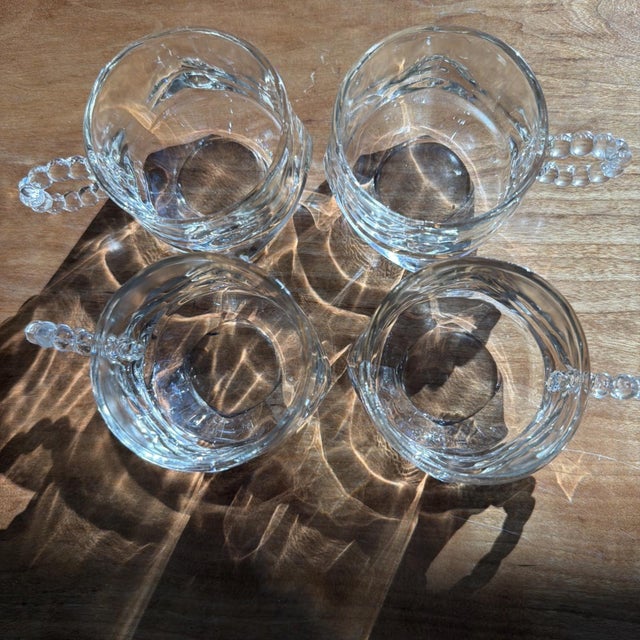 Arts & Crafts Vintage Hazel Atlas Snack Cup Punch Cups Bubble/Beaded Handle Glass - Set of 4 For Sale - Image 3 of 5