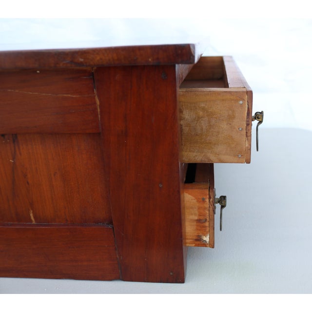 Brown Late 19th Century Clark's o.n.t. 2 Drawer Walnut Spool Cabinet Dresser Top Jewelry Box With Brass Stem Pulls For Sale - Image 8 of 13