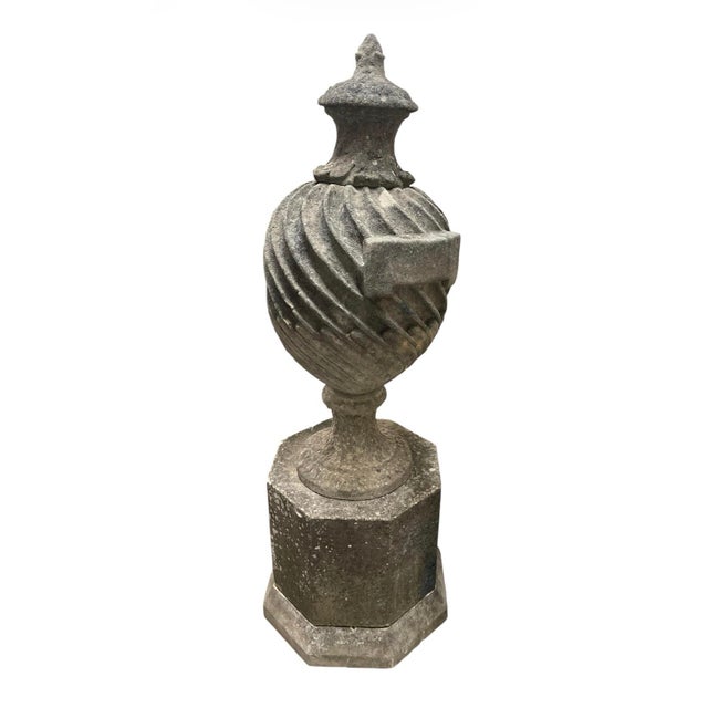 Traditional Classic Cast Stone Spiral Urn Finial For Sale - Image 3 of 12