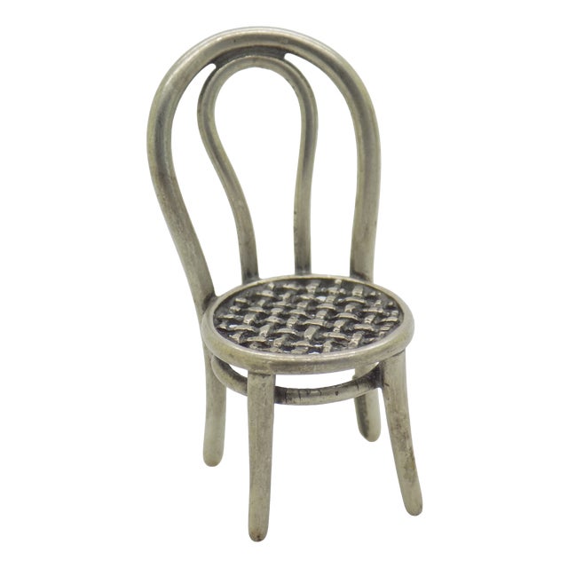 Vintage Italian Handmade Silver 800 Straw Chair Miniature, Arezzo, 1980s For Sale