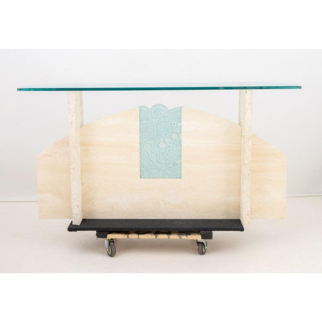 Glass Art Deco Style Glass and Limestone Console Table For Sale - Image 7 of 7