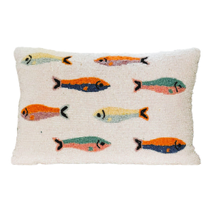 Palm Beach Preppy Beaded Sardine Fish Lumbar Accent Pillow