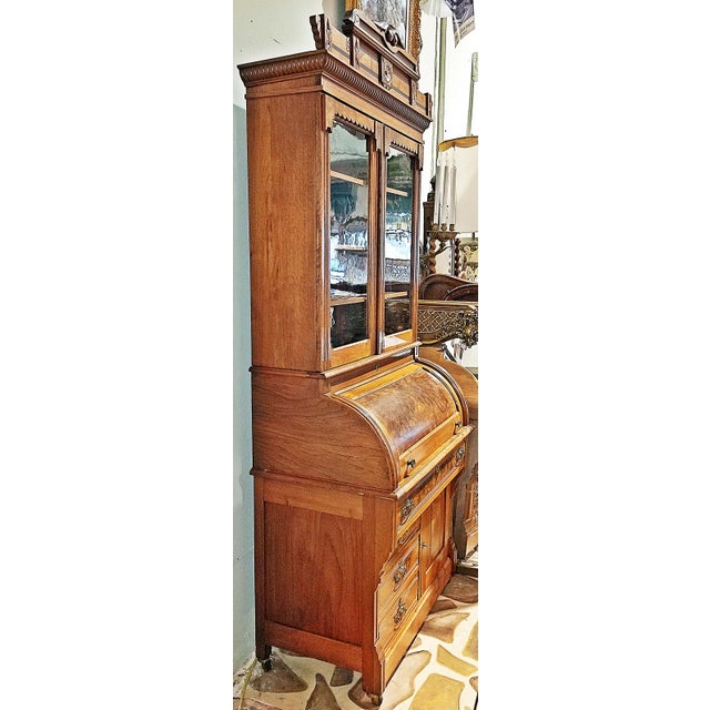 Antique American Cylinder Roll Top Secretary Desk For Sale - Image 9 of 9