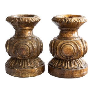 Vintage Italian Gilt Pillar Candle Holders Candlesticks - A Pair For Sale