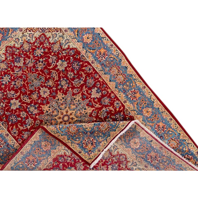 Persian Vintage Persian Isfahan Handmade Red Floral Wool Rug For Sale - Image 3 of 10