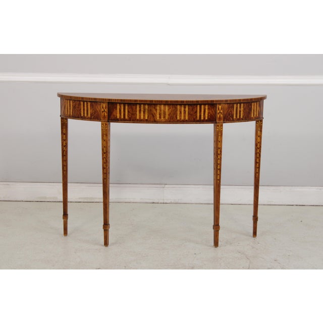 Age: Approx. 30 Years Old Details: Irish Bowfront Console Gorgeous Figural Mahogany Oak Secondary Drawer Construction...