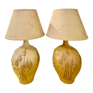 1970s Mid-Century Modern Wishon- Harrell Earthenware Pottery Lamps - a Pair