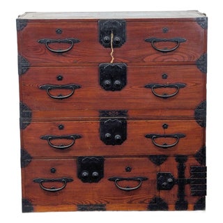 Japanese Nihonmatsu/Tansu Chest – Wooden Dresser With Iron Hardware For Sale