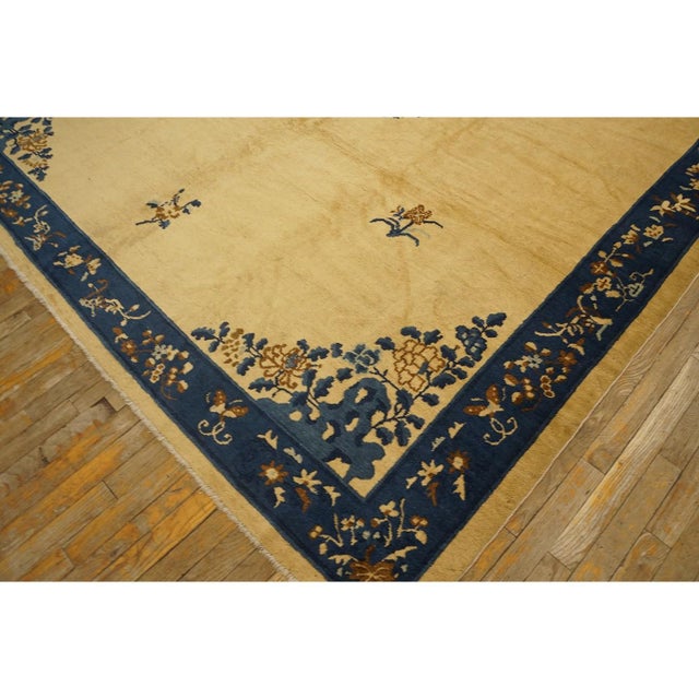 1920s Beige Medallion Floral Antique Chinese Peking Carpet 8'' X 9'5'' Wool Rug For Sale - Image 4 of 11