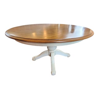 Round New Country by Ethan Allen White Wood Pedestal Dining Table For Sale