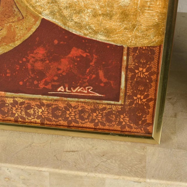 Beautifully framed lithograph of Sunol Alvar's "The Guitarist and the Pigeons." The print bears Alvar's signature and is...