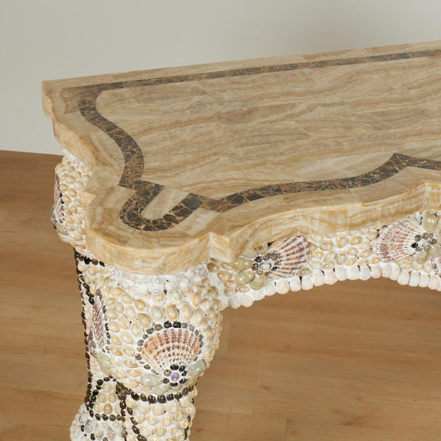 Vintage Marble Top Seashell Encrusted Console Table For Sale In West Palm - Image 6 of 14