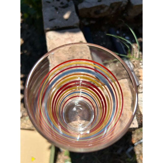 Vintage Fiesta Drinking Glasses and Two Water or Iced Tea Glasses - Red, Yellow and Blue Stripes With Fiesta Mark on Front Panel - Set of 6 For Sale - Image 4 of 11