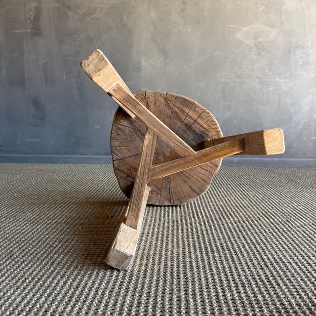 Vintage Elm Wood Chop Block Table #U34 For Sale - Image 9 of 10