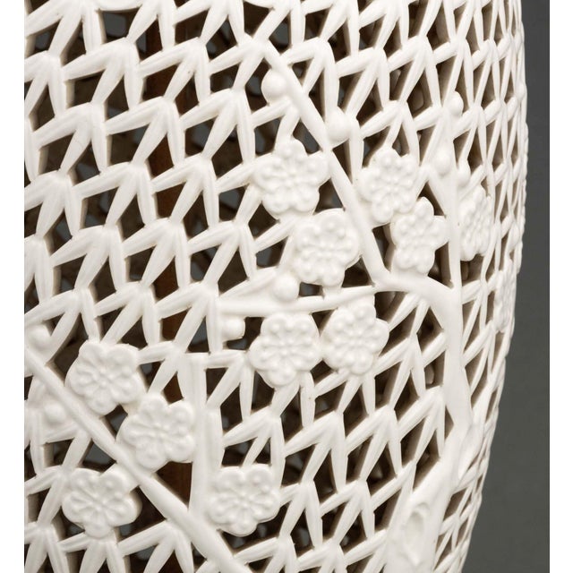 White Chinese Blanc De Chine Pierced Porcelain Table Lamp For Sale - Image 8 of 8