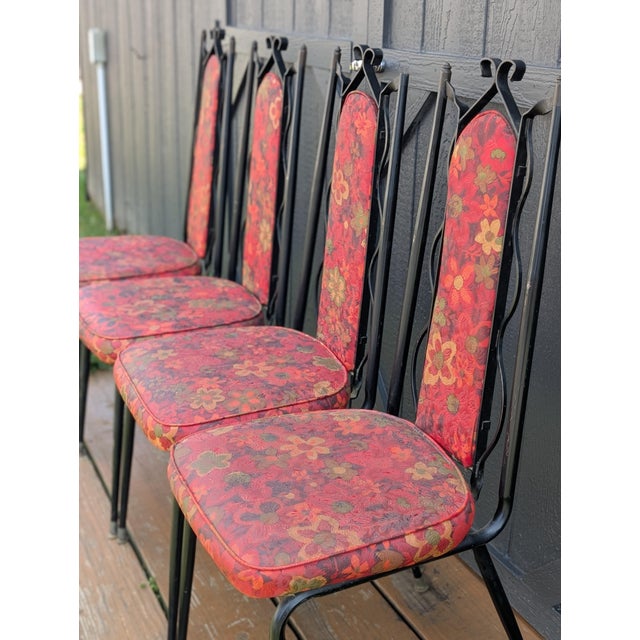 1960s Mid-Century Modern "Dixie Duchess" Wrought Iron Floral Dining Chairs (Set of 4) For Sale In Baltimore - Image 6 of 6