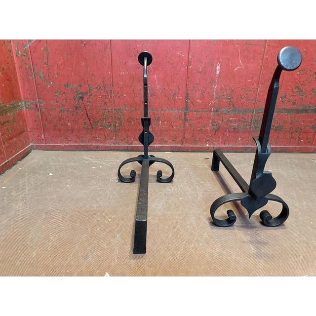 Black French Heart Crémaillere Andirons in Wrought Iron, 1880s, Set of 2 For Sale - Image 8 of 9