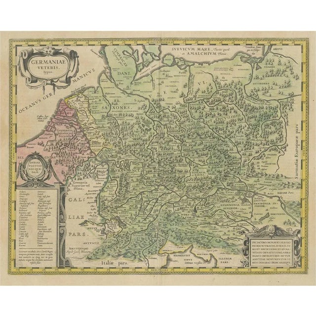 Original Hand-Colored Antique Map of Ancient Germany, 1630 For Sale