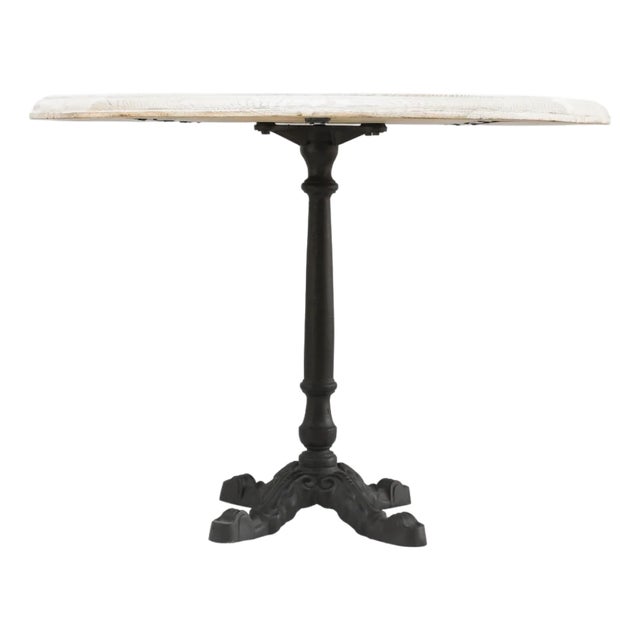 Matthew Izzo Home Avignon Round Lightly Distressed Oak Bistro Table With Cast Iron Base For Sale