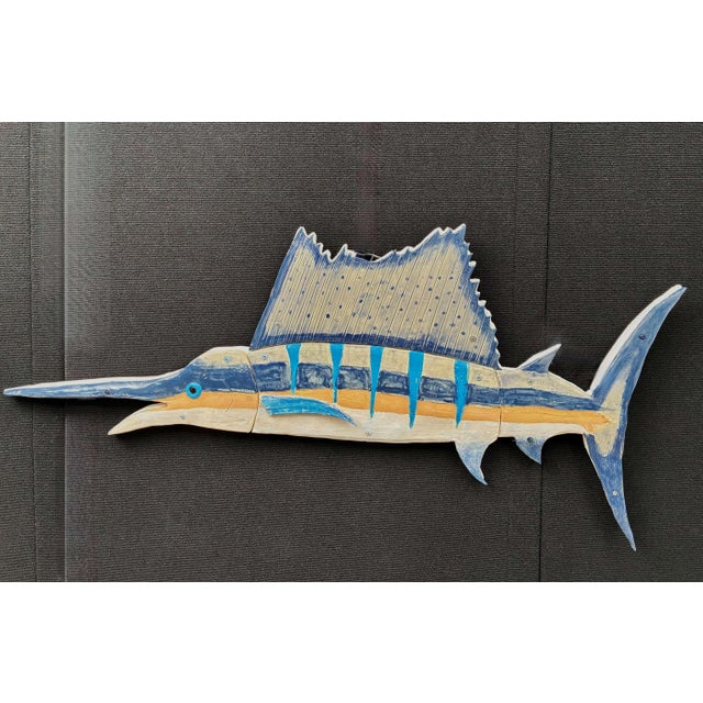 Unique Glazed Ceramic Sailfish Wall Sculpture by Florida Artist Rexx Fisher 1/1 Offered for sale is a very large wall-...