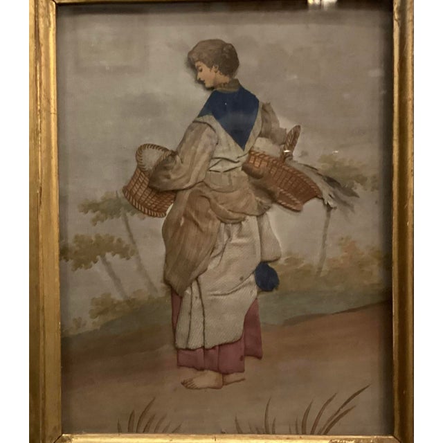19th Century Rare Set of 6-Folk Art Dressed Pictures (Habille) 19th C For Sale - Image 5 of 8