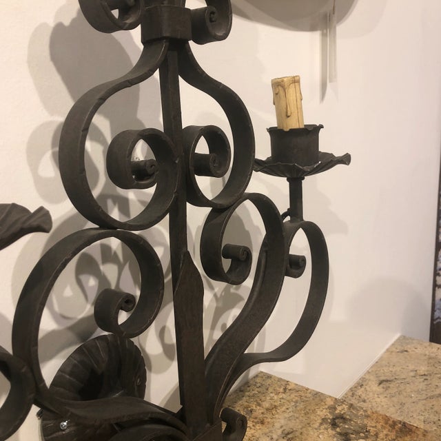 Brown 1990s Italian Three Light Wrought Iron Sconce For Sale - Image 8 of 11