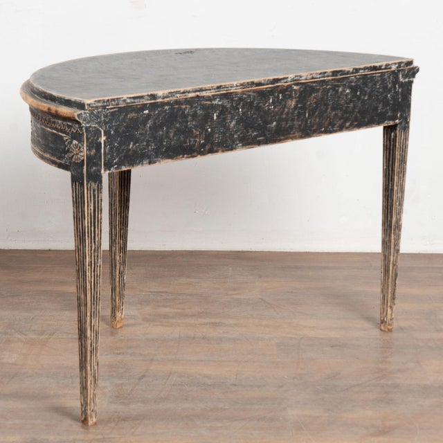 19th Century Swedish Black Pine Demi Lune Side Table Console For Sale - Image 13 of 13