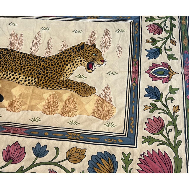 1980s Vintage Hand Embroidered Leopard Textile Wall Hanging, 1980s For Sale - Image 5 of 6