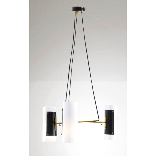 Italian Vintage Pair of Stilux Brass & Glass Chandeliers For Sale - Image 3 of 6