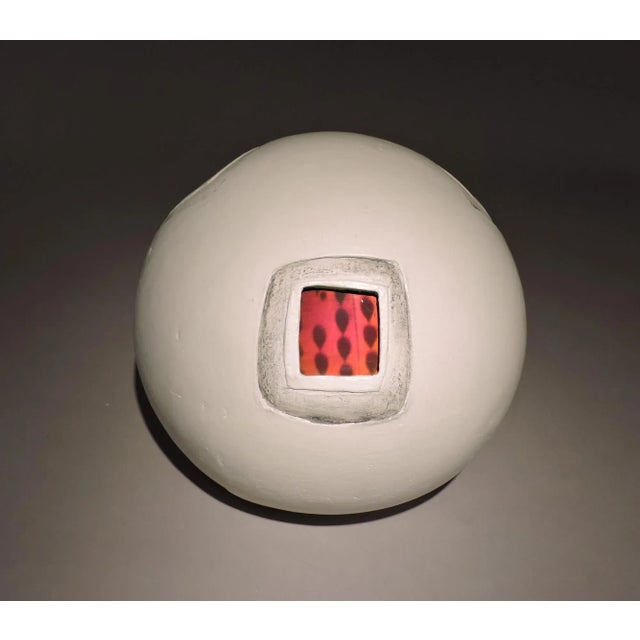 Ceramic "White Orb" Abstract Raku Ceramic and Holography Sculpture For Sale - Image 7 of 7