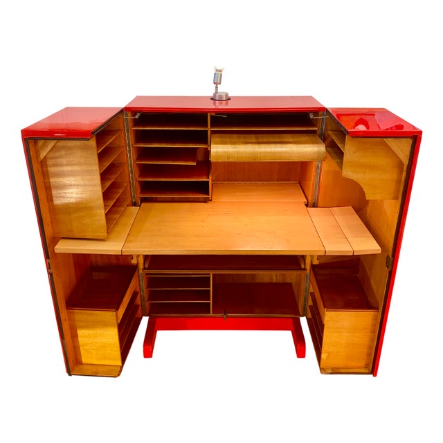 Cube Secretary in Red Lacquer from Magicbox, 1950 For Sale