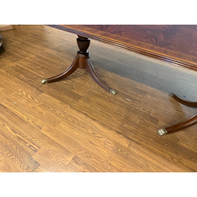 Large 14 Ft. Traditional Multi-Banded Mahogany Dining/Banquet Table by Leighton Hall - Showroom Sample For Sale - Image 13 of 16