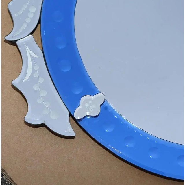 Vintage Italian Venitian Cobalt Blue Engraved Wall Mirror For Sale - Image 4 of 13