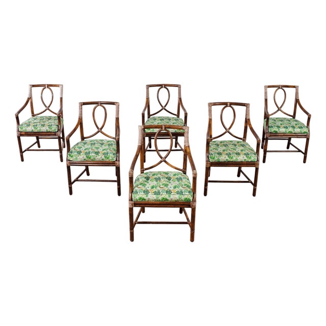 Set of Six McGuire Rattan Leona Loop Back Dining Chairs For Sale