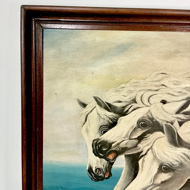 1940s Vintage Impressionist Mabel Mercer Original Oil Painting - Three American White Horses For Sale - Image 4 of 13