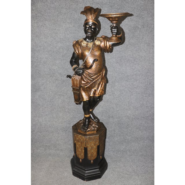 Italian-Made Nubian Blackamoor Carved Wood Polychromed Figures on Pedestals For Sale In Philadelphia - Image 6 of 14