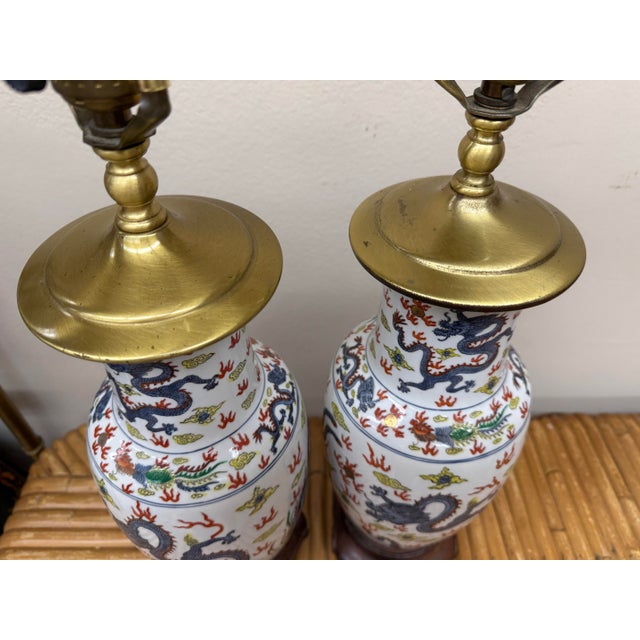 White Vintage 1970s Colorful Dragon Lamps, a Pair For Sale - Image 8 of 9