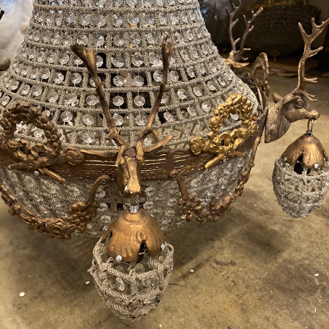1970s Bronze Deer Head Chandelier With Stag Details Chairish