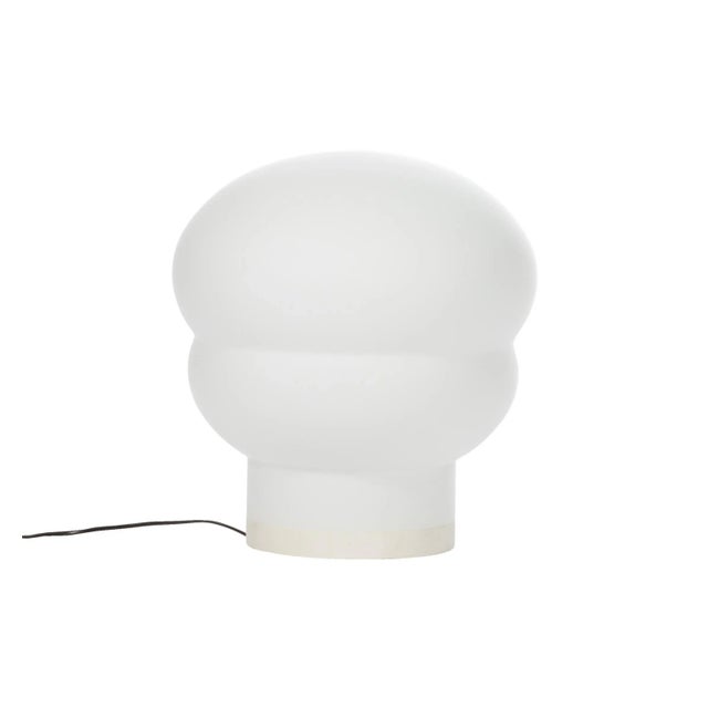 Kumo medium white acetato white floor lamp by pulpo. Dimensions: d42 x h45 cm. Materials: handblown glass and limestone....