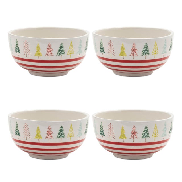 Enhance your holiday entertaining with this Ceramic Pine Tree Print Bowl Set. Featuring modern pine tree artwork in...