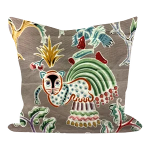 22” X 22” Clarence House Huberta Print Animal Print Chinoiserie Linen Pillow Cover - Both Sides