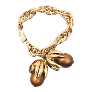 Vintage 1950s Signed Napier Brown Moonglow Cumquat Charm Bracelet
