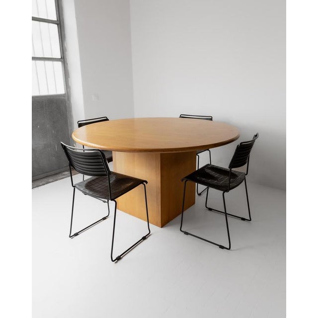 Large Vintage Italian Round Wooden Table, 1980s For Sale - Image 4 of 18