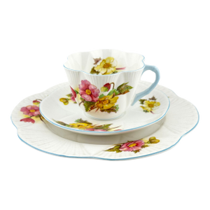 Shelley Begonia Trio Dainty Shape, Vintage English Bone China 3 Piece Tea Set