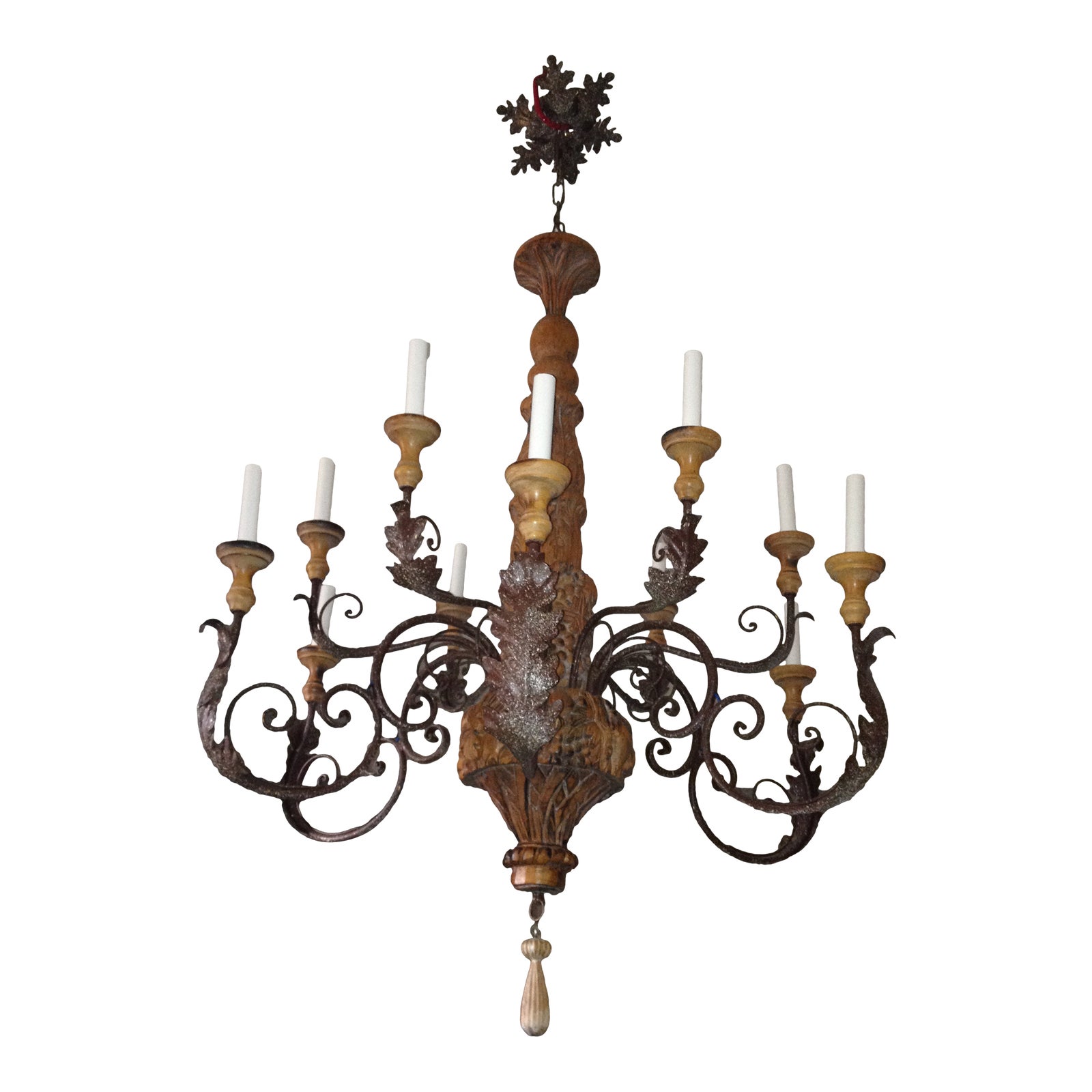 Iron &amp; Wood Chandelier | Chairish