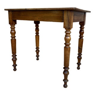 Antique Spanish Turned-Leg Wooden Work Table With Large Drawer For Sale