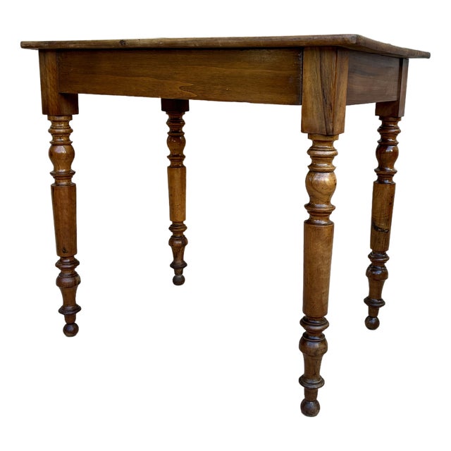 Antique Spanish Turned-Leg Wooden Work Table With Large Drawer For Sale