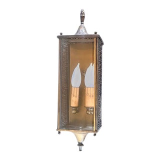Beveled Paneled Glass and Brass Walled Sconce, 2 Light, Circa 1920 For Sale