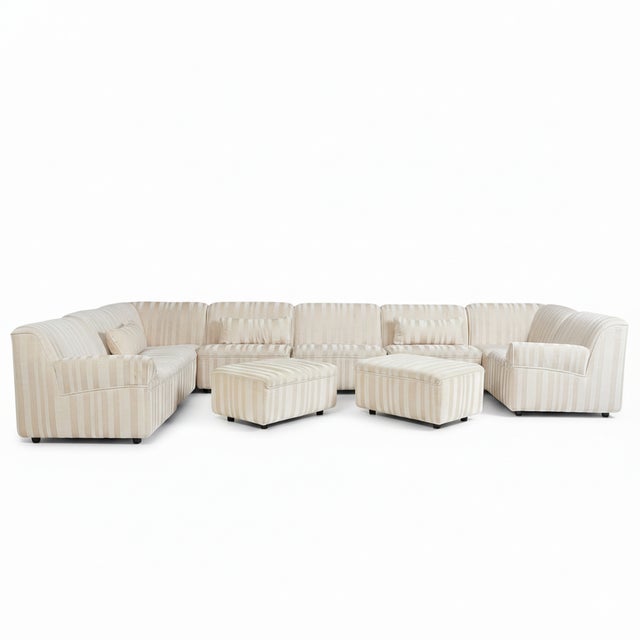German Modular Sofa Set with Wood Frame and Velvet Upholstery, 1970s, Set of 10, in Good conditions. Designed 1970 to 1979