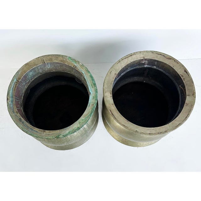 Indian Robert Kuo Metal Indian Style Drum Side Tables, Pair For Sale - Image 3 of 8